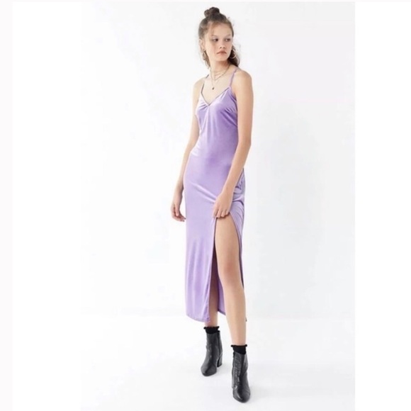 URBAN OUTFITTERS Purple Y2K Velvet Cris Cross Back Maxi Dress - Picture 1 of 10